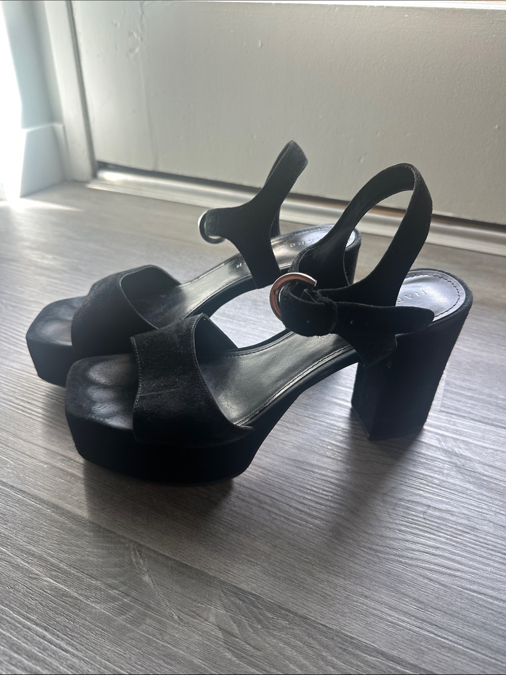 Marc Fisher LTD Black Leather Suede Platform Heels Size 9